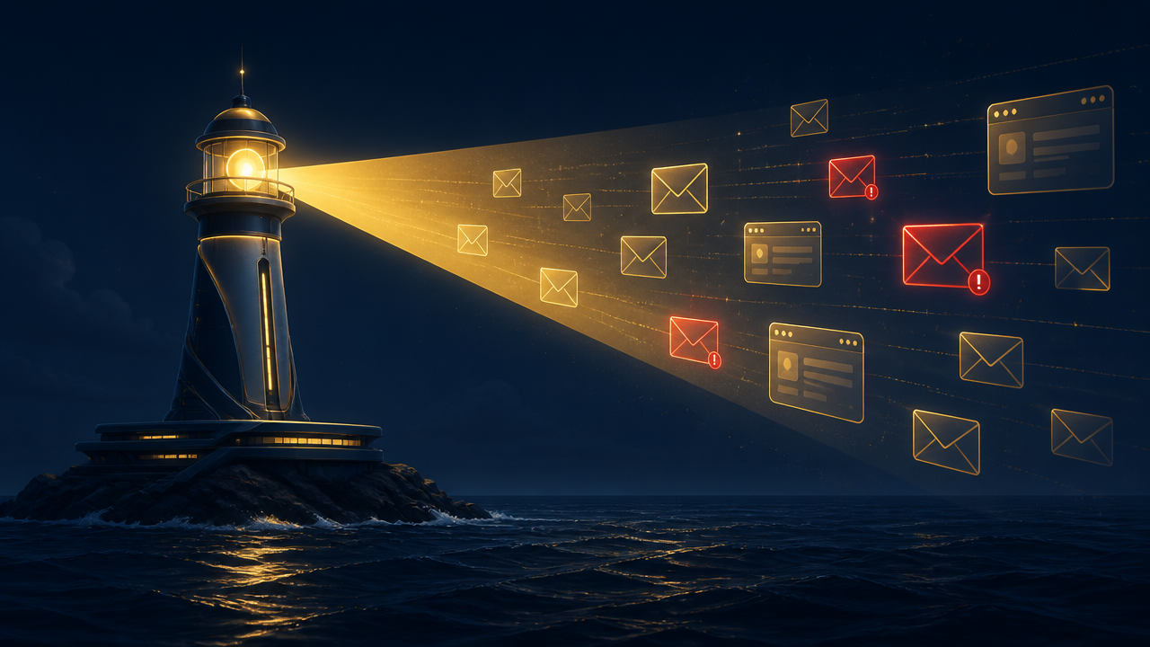 Phishlight.ai lighthouse scanning emails and browser windows for phishing threats